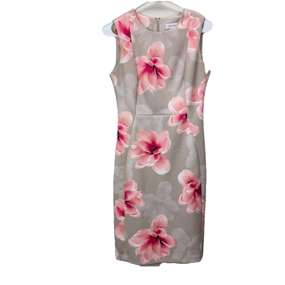 Calvin Klein Colorful Floral Scuba Knit Sleeveless Stretch Sheath Dress Size 4 - Picture 3 of 10